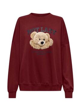 Sudadera Only Bila Bear granate para mujer
