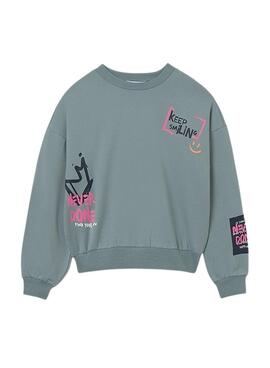 sudadera Mayoral print verde para niña