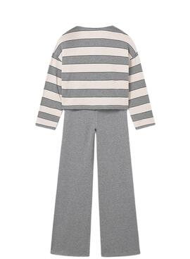 Conjunto Mayoral pantalón y polo rayas gris niña