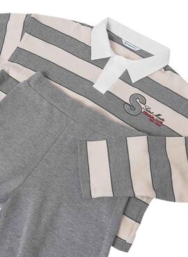 Conjunto Mayoral pantalón y polo rayas gris niña