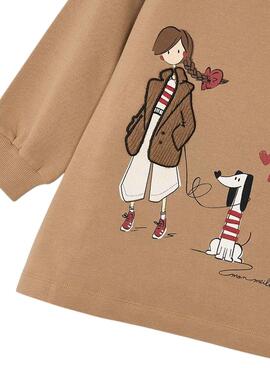 Vestido Mayoral felpa evasé camel para niña