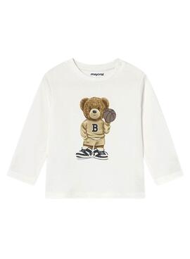 Camiseta Mayoral oso manga larga blanco bebé