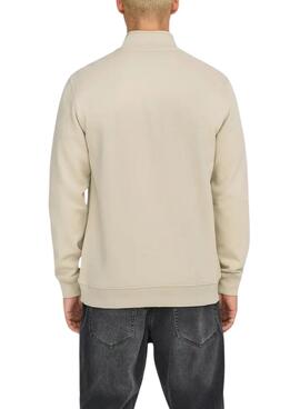 Sudadera Only and Sons Curated Zip beige para hombre