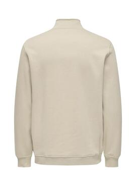 Sudadera Only and Sons Curated Zip beige para hombre