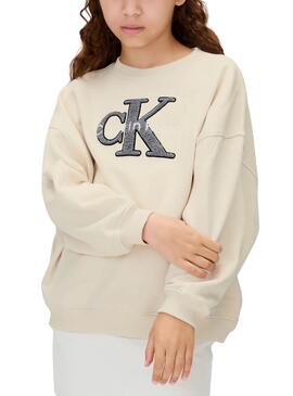 Sudadera Calvin Klei Towling Monologo beige niña