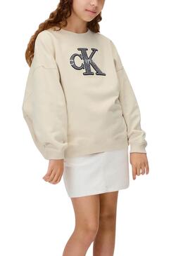 Sudadera Calvin Klei Towling Monologo beige niña