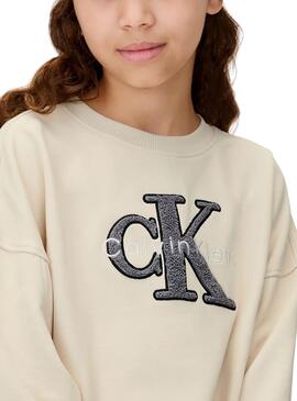 Sudadera Calvin Klei Towling Monologo beige niña