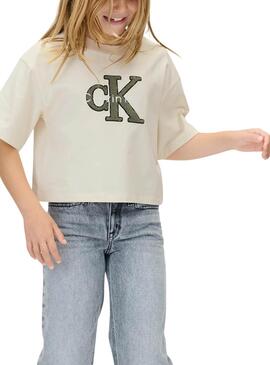Camiseta Calvin Klein Towling Monologo Beige niña