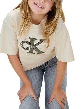 Camiseta Calvin Klein Towling Monologo Beige niña