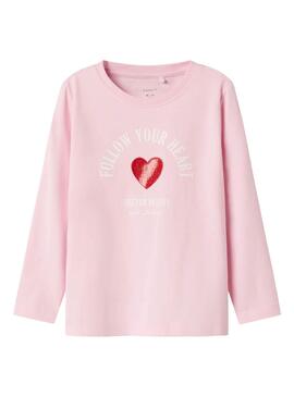 Camiseta Name It Lira rosa corazón para niña