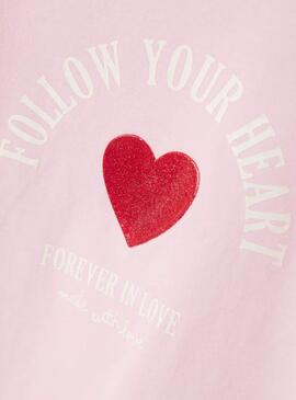 Camiseta Name It Lira rosa corazón para niña