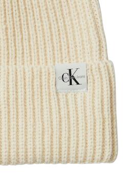 Gorro Calvin Klein Monogram Rib beige para niños