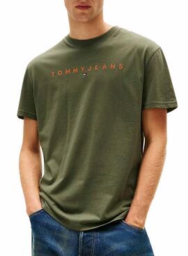 Camiseta Tommy Jeans Linear Logo verde para hombre