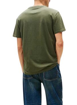 Camiseta Tommy Jeans Linear Logo verde para hombre