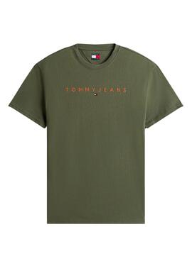 Camiseta Tommy Jeans Linear Logo verde para hombre