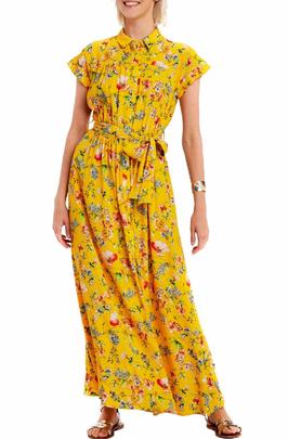 Vestido Naf Naf Flores Amarillo Largo Mujer