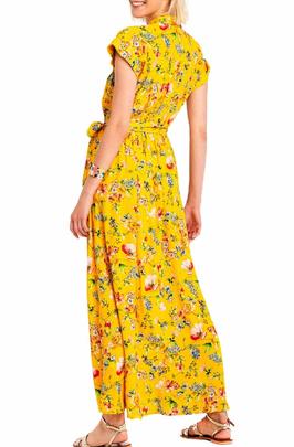 Vestido Naf Naf Flores Amarillo Largo Mujer