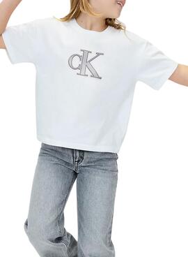 Camiseta Calvin Klein Festive logo blanco niña