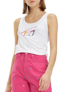 Camiseta Tommy Jeans Script Tank Blanco Mujer