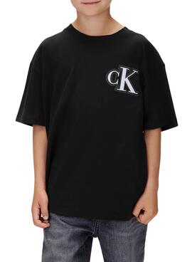Camiseta Calvin Klein Festive logo negro para niño