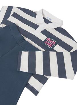 Conjunto Mayoral pantalón y polo rayas azul niña