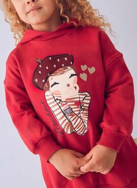 Vestido Mayoral de felpa con capucha rojo niña