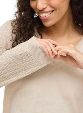 Jersey Vila Viemi reversible beige para mujer