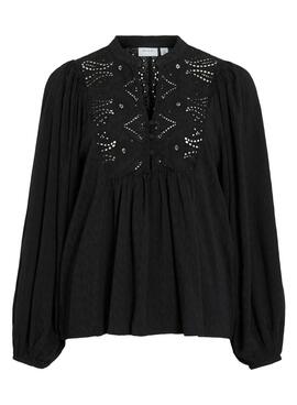 Blusa Vila Vityra encaje negro para mujer
