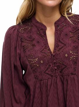 Blusa Vila Vityra encaje granate para mujer