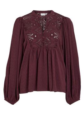 Blusa Vila Vityra encaje granate para mujer