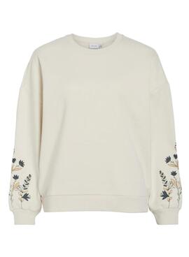 Sudadera Vila Viminna bordado floral beige para mujer