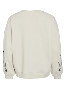 Sudadera Vila Viminna bordado floral beige para mujer