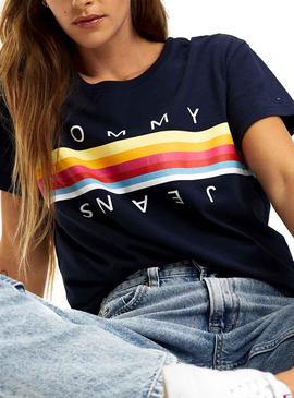 Camiseta Tommy Jeans Multicolor Line Logo Marino 