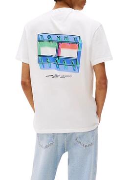Camiseta Tommy Jeans DNA Flag blanco para hombre