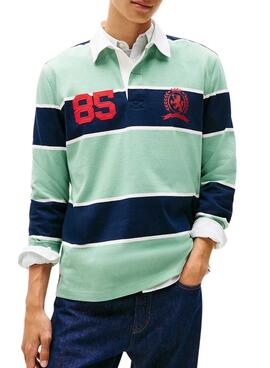 Polo Tommy Jeans rugby de rayas relaxed turquesa para hombre
