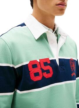Polo Tommy Jeans rugby de rayas relaxed turquesa para hombre