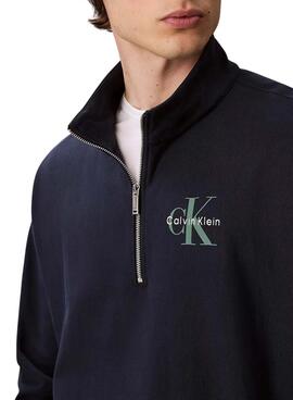 Sudadera Calvin Klein Monologo cremallera marino para hombre