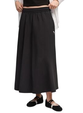 Falda Puma T7 woven midi negro para mujer