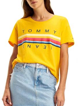 Camiseta Tommy Jeans Multicolor Line Logo Mostaza 