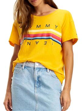 Camiseta Tommy Jeans Multicolor Line Logo Mostaza 