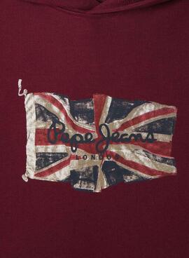 Sudadera Pepe Union Jack capucha granate de niño