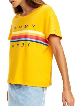 Camiseta Tommy Jeans Multicolor Line Logo Mostaza 