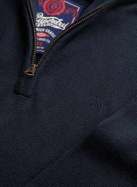 Jersey Superdry Henley azul marino para hombre