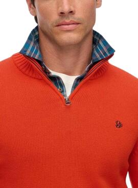 Jersey Superdry Henley naranja para hombre