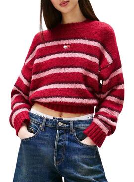 Jersey Tommy Jeans Fluffy rojo rayas para mujer