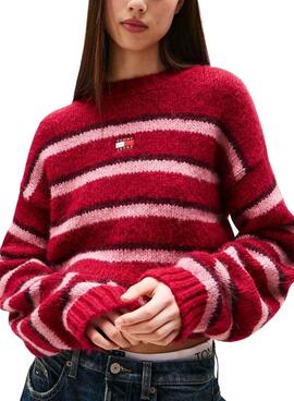 Jersey Tommy Jeans Fluffy rojo rayas para mujer