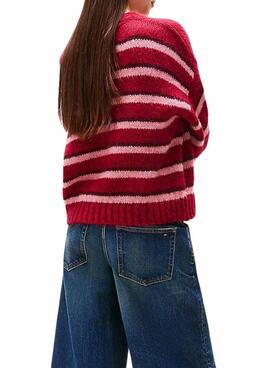 Jersey Tommy Jeans Fluffy rojo rayas para mujer