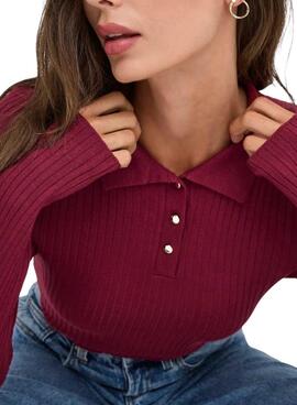 Jersey Only Mila polo granate para mujer