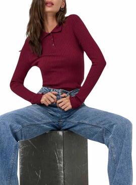 Jersey Only Mila polo granate para mujer