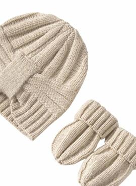 Conjunto Mayoral gorro y manoplas beige para bebé